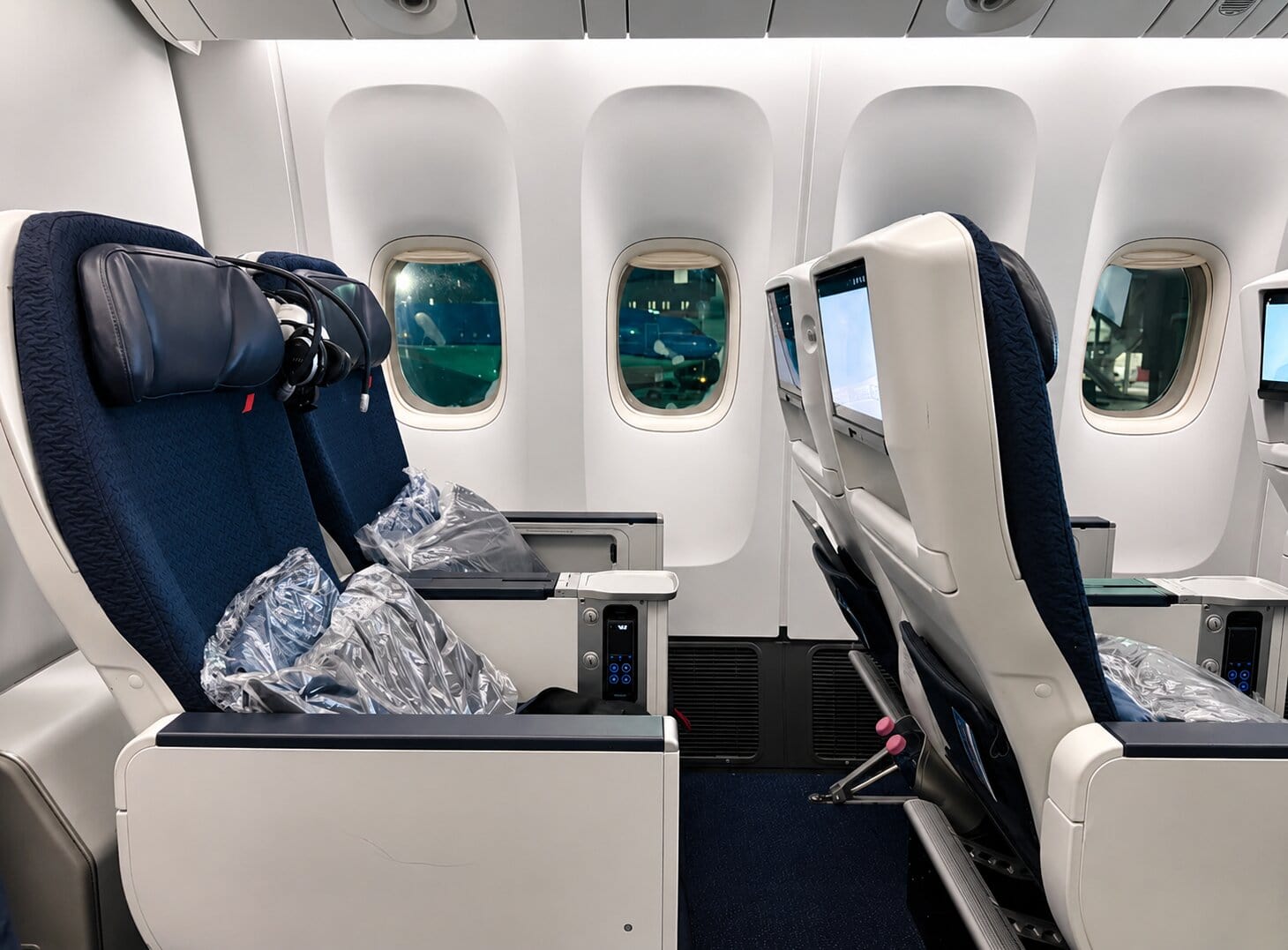 Air France premium economy seats showing extra space and a wider international cabin layout