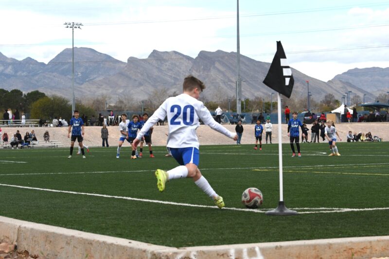 Youth soccer tournament in Las Vegas with mountains in the background