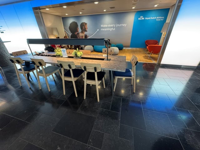 KLM airport lounge representing business travel and premium travel benefits