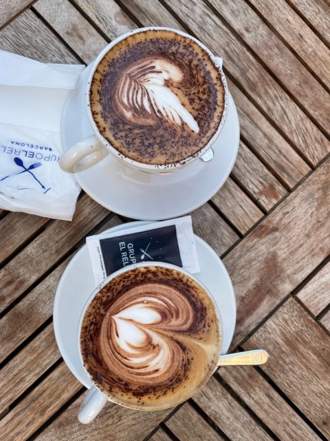 Cappuccinos at a cafe in Spain during a travel memory