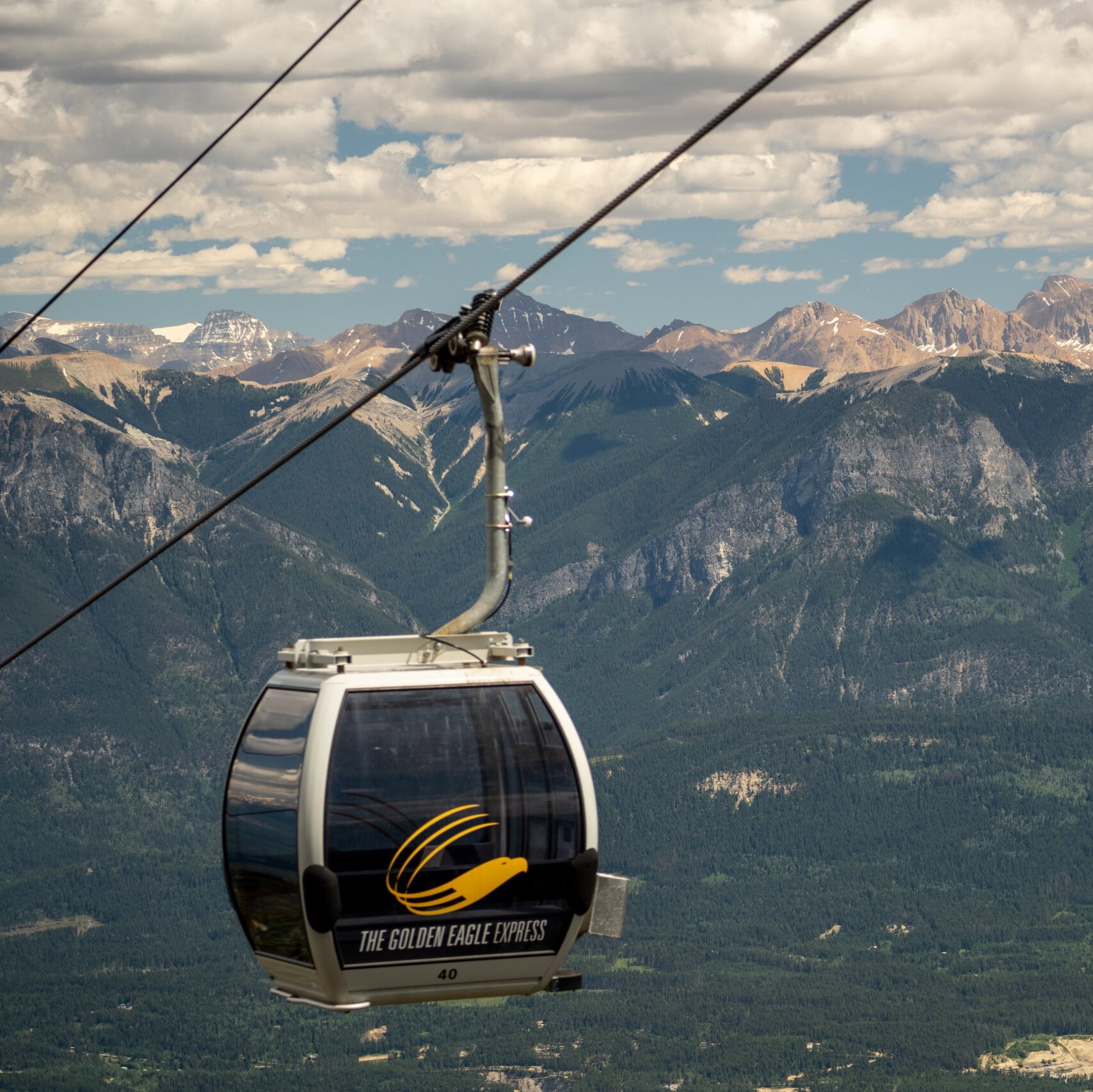 Kicking Horse Mountain Resort gondola overlooking the Canadian Rockies near Golden, British Columbia.