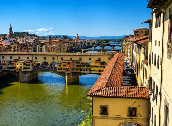 View of Ponte Vecchio spanning the Arno River in Florence, Italy