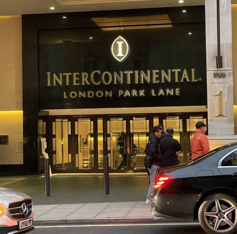 Entrance to the InterContinental London Park Lane, an IHG hotel booked using IHG One Rewards points.