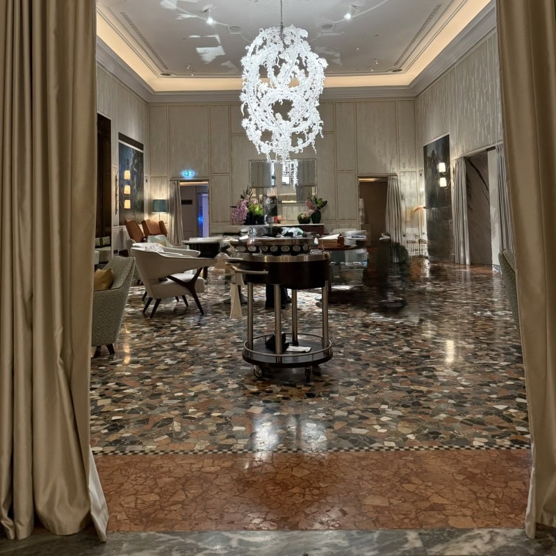 Lobby of the St. Regis Venice, a luxury Marriott Bonvoy hotel in Venice, Italy.