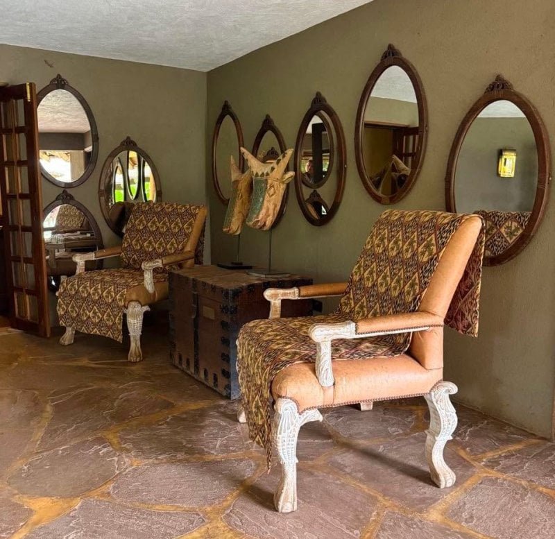 Interior seating area at Finch Hattons safari lodge