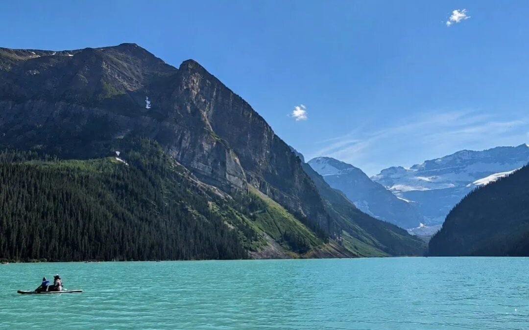 Turquoise water and mountain scenery at Lake Louise in Banff National Park