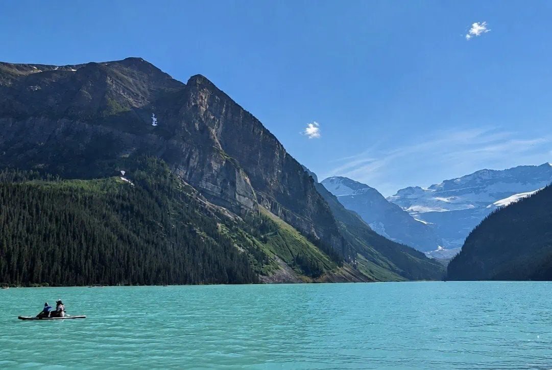 Turquoise water and mountain scenery at Lake Louise in Banff National Park