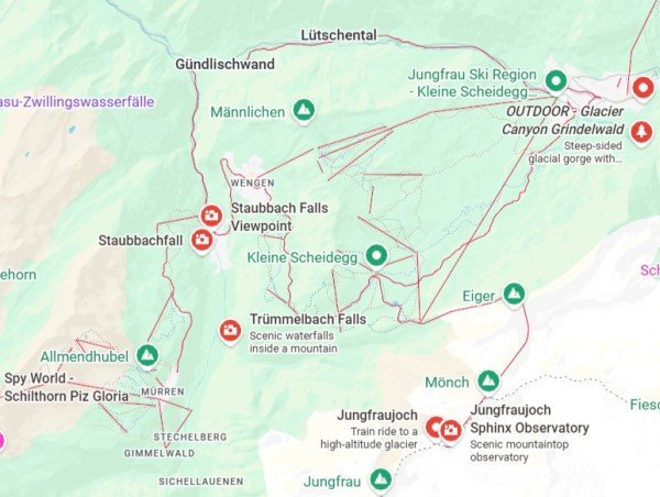 Map of Lauterbrunnen and the Jungfrau region