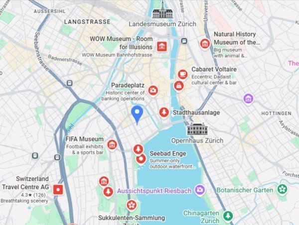 Map locating Park Hyatt Zurich near the lake and Old Town