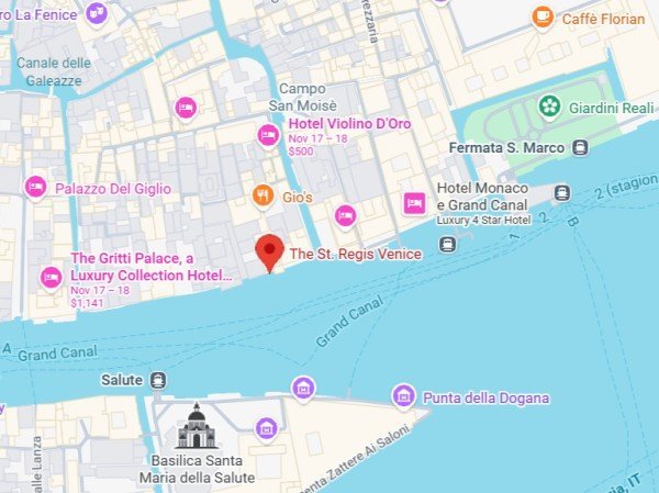 Map locating The St. Regis Venice on the Grand Canal
