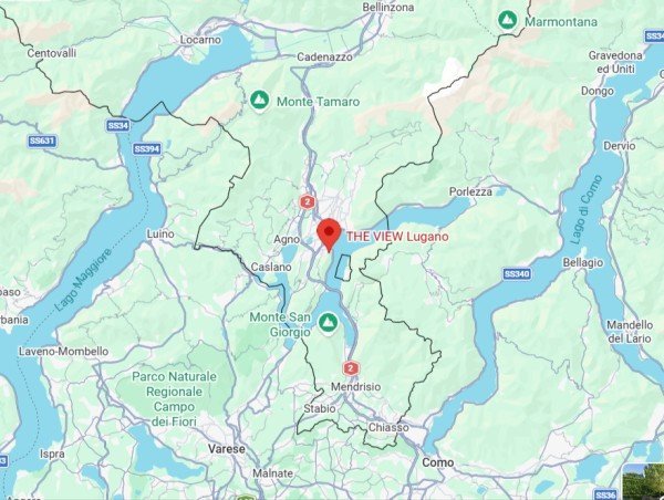 Map locating The View Lugano between Lugano and Lake Como