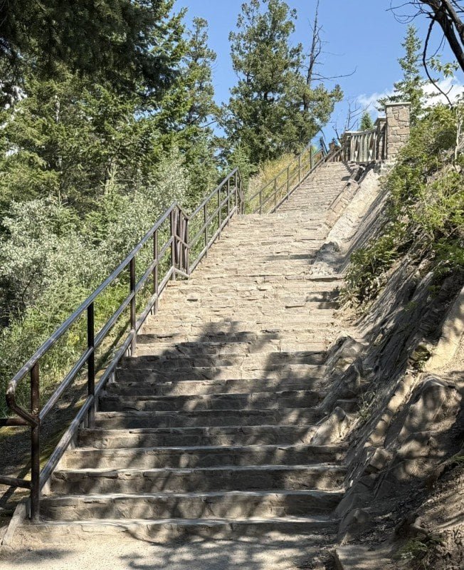 Stairs along the Bow Falls viewpoint trail in Banff