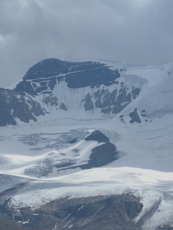 Close view of glacial ice and snow at the Columbia Icefield
