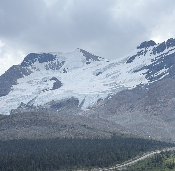 Glacier-covered mountain above the Icefields Parkway at the Columbia Icefield