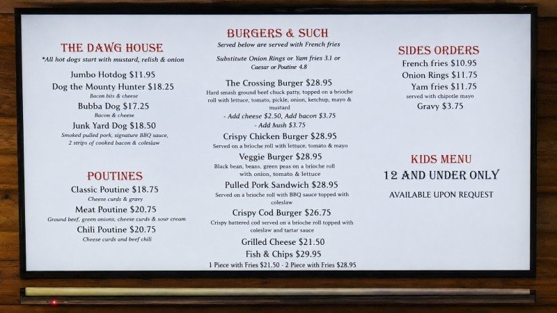 Cafe menu and food prices at Saskatchewan River Crossing on the Icefields Parkway
