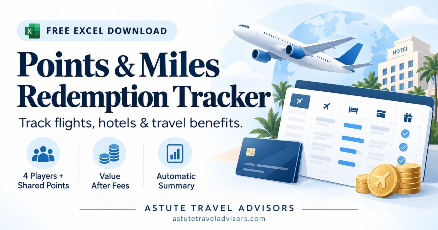 Astute Travel Advisors Points and Miles Redemption Tracker graphic.